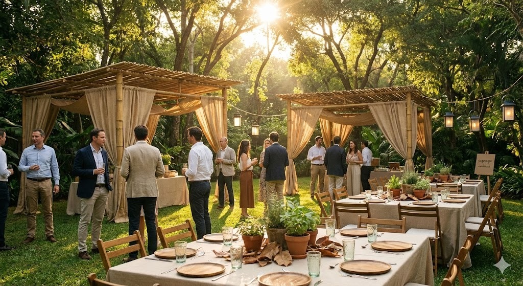 Sustainable event practices with eco-friendly decorations and green technology solutions